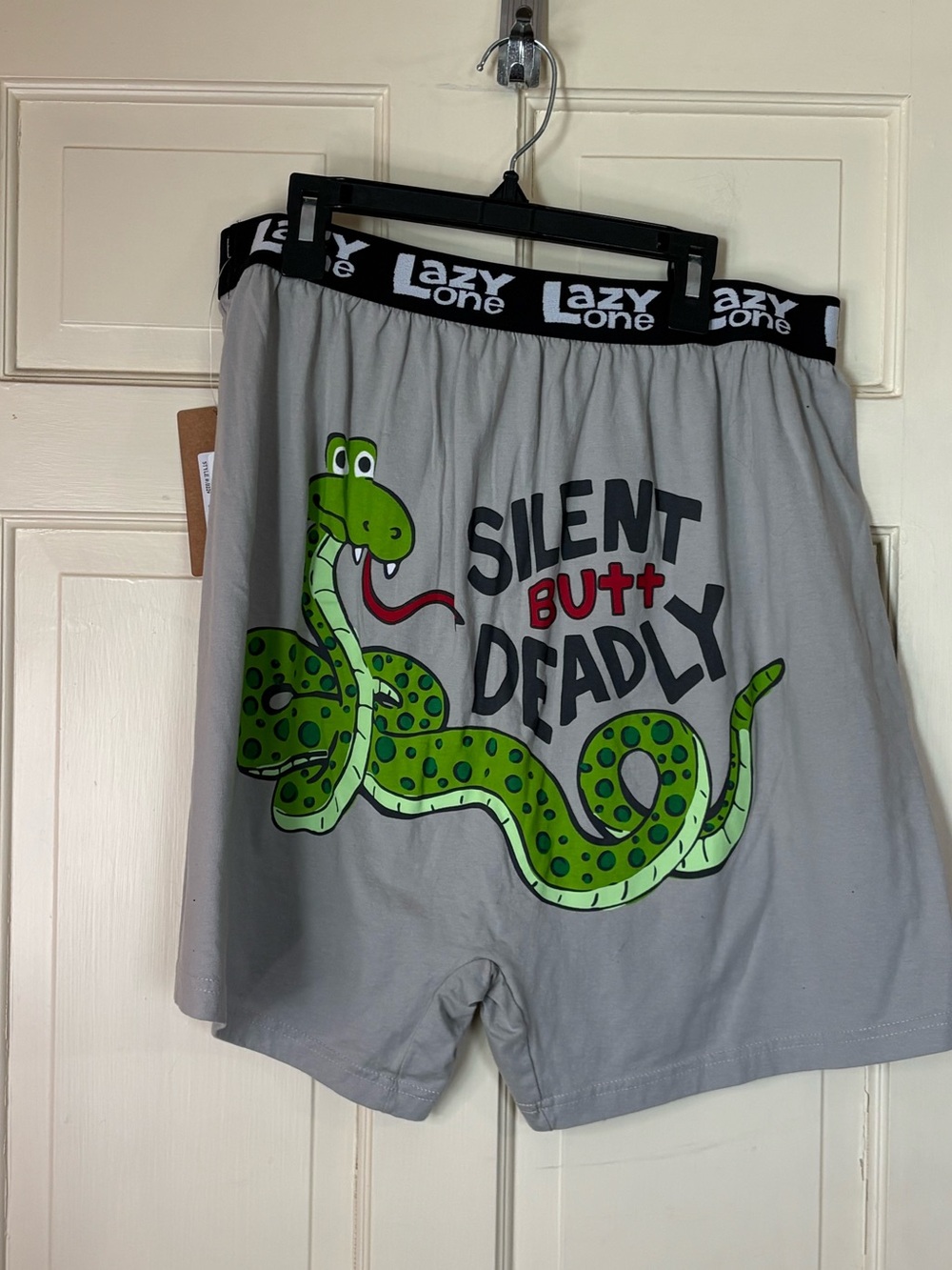 NWT Lazy One Men's Boxer Lounge Shorts Sz L Silent But Deadly Snake 100% Cotton